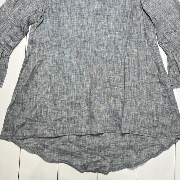 Crown Linen Designs Shirt Dress SIZE S Gray Chambray Bell Sleeve 100% Linen - Picture 9 of 10